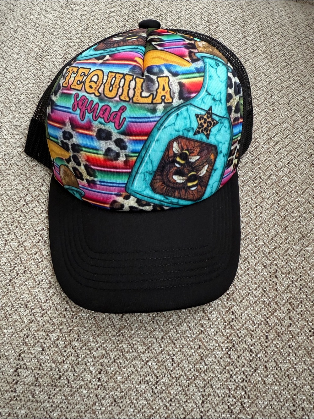 Tequila Squad Colorful Trucker Hat - Black Brim Adjustable SnapBack